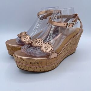 Jack Rogers Keri Leather Wedge Sandals 10 Copperish-Gold